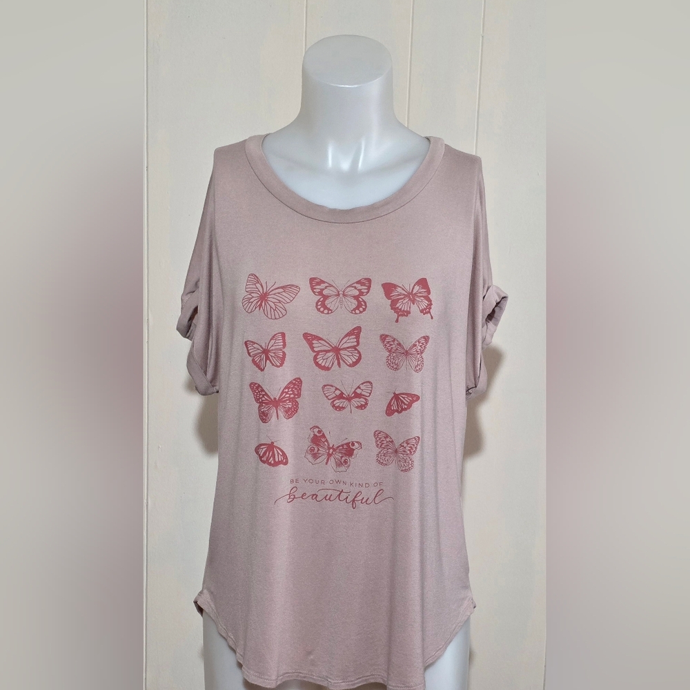 Rebel Society Tan Butterfly Print Tee